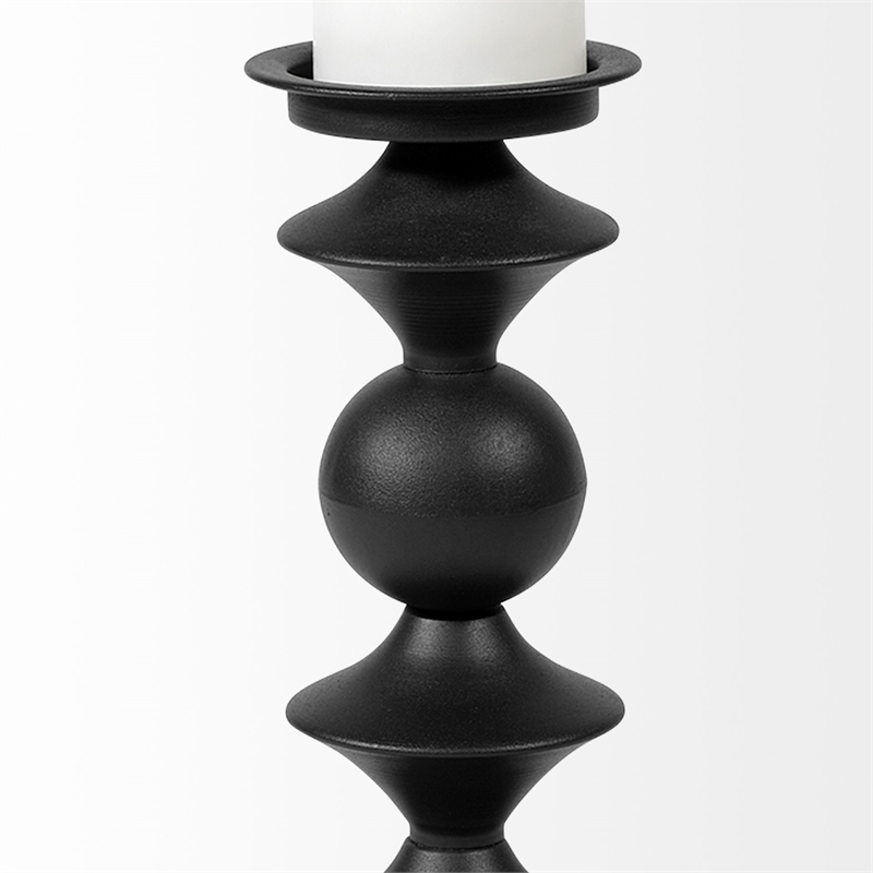 Mercana Candelero I Small Matte Black Metal Grooved Table Candle Holder