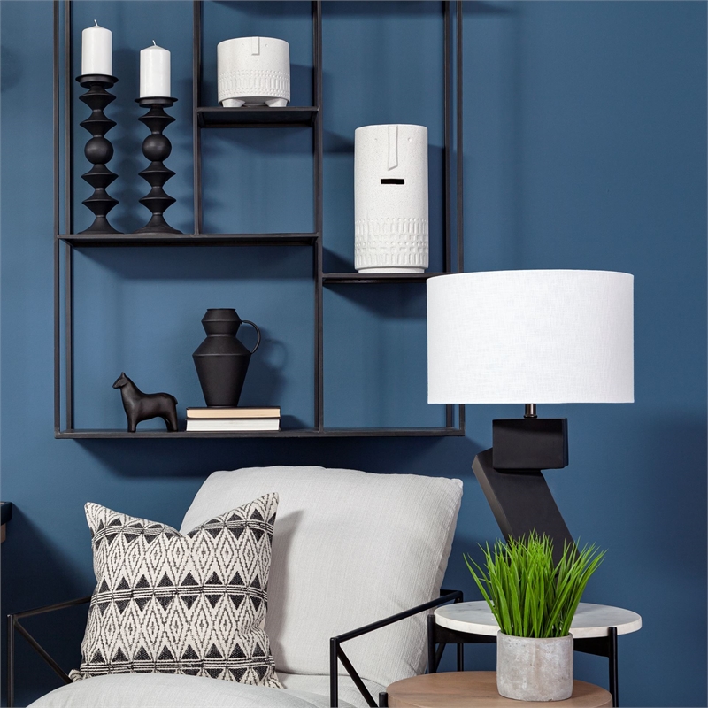 Mercana Candelero I Small Matte Black Metal Grooved Table Candle Holder