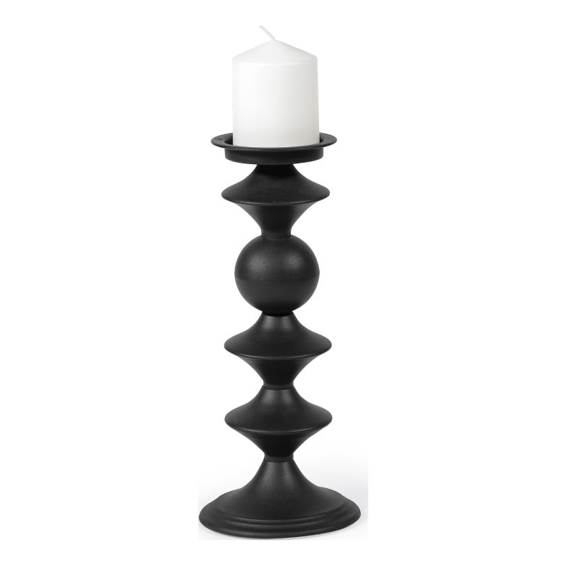 Mercana Candelero I Small Matte Black Metal Grooved Table Candle Holder