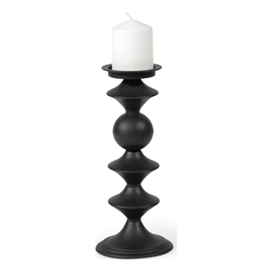 Mercana Candelero I Small Matte Black Metal Grooved Table Candle Holder
