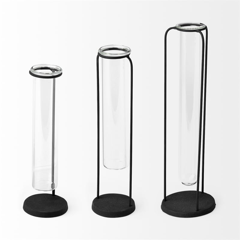 Mercana Beeker Set Of Three Matte Black Metal Test Tube Style Vases