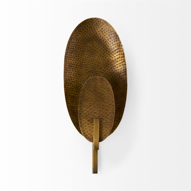 Mercana Clarence 7.0L X 5.3W X 17.0H Metal Hammered Gold Round Wall Sconce
