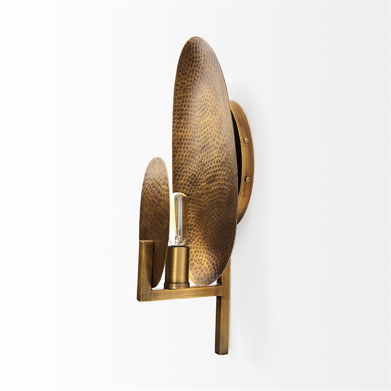 Mercana Clarence 7.0L X 5.3W X 17.0H Metal Hammered Gold Round Wall Sconce