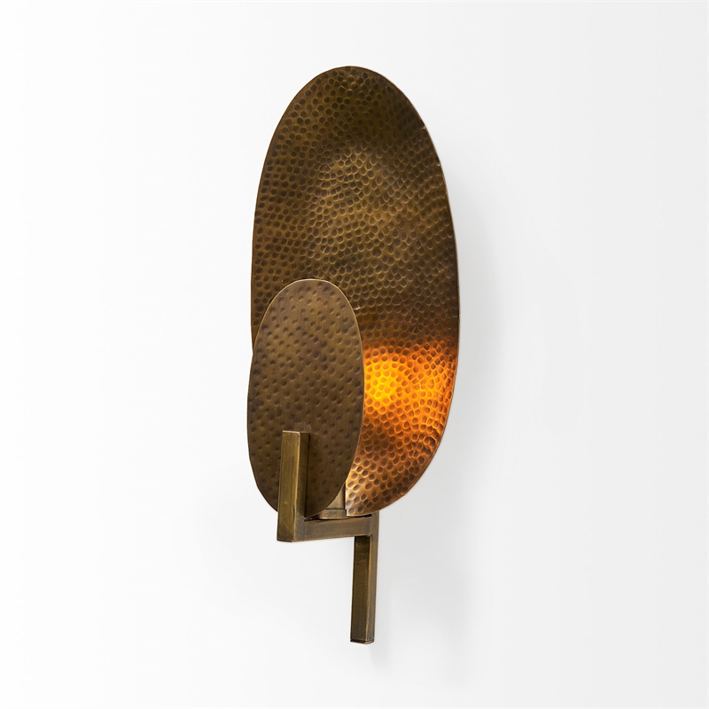 Mercana Clarence 7.0L X 5.3W X 17.0H Metal Hammered Gold Round Wall Sconce