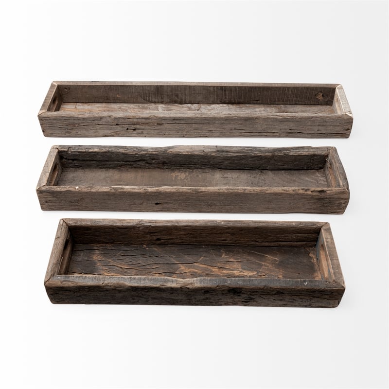 Mercana Vernon Small 24L X 7W Brown Reclaimed Wood Tray
