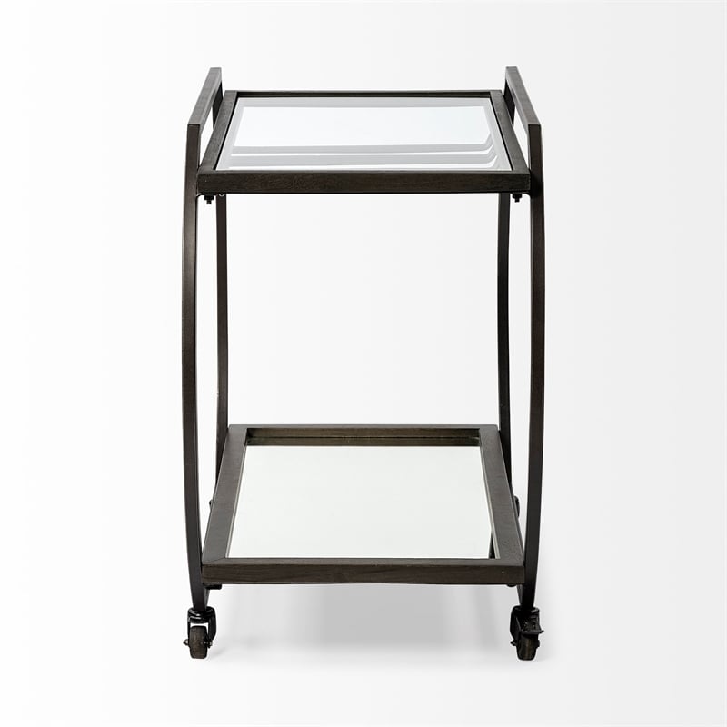 Mercana Chriselle Black Metal And Glass Two Tier Bar Cart