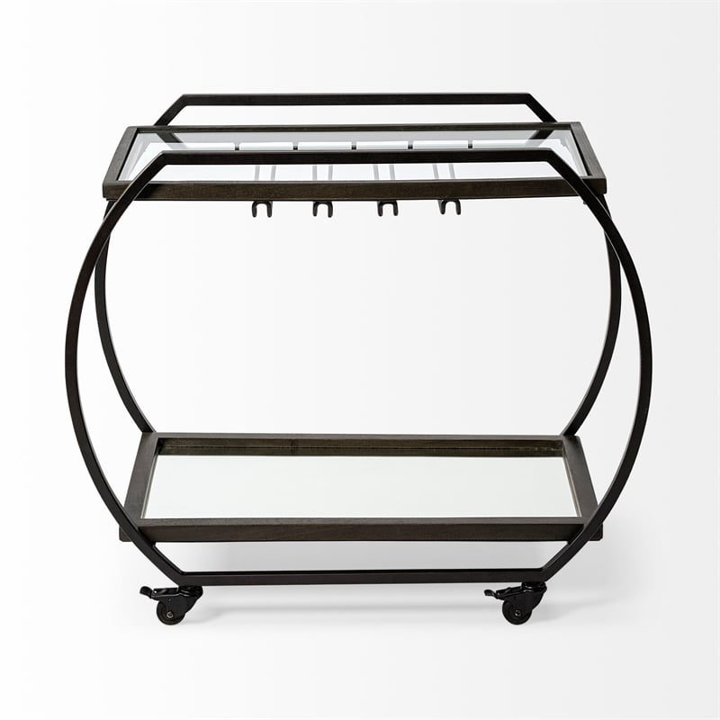 Mercana Chriselle Black Metal And Glass Two Tier Bar Cart
