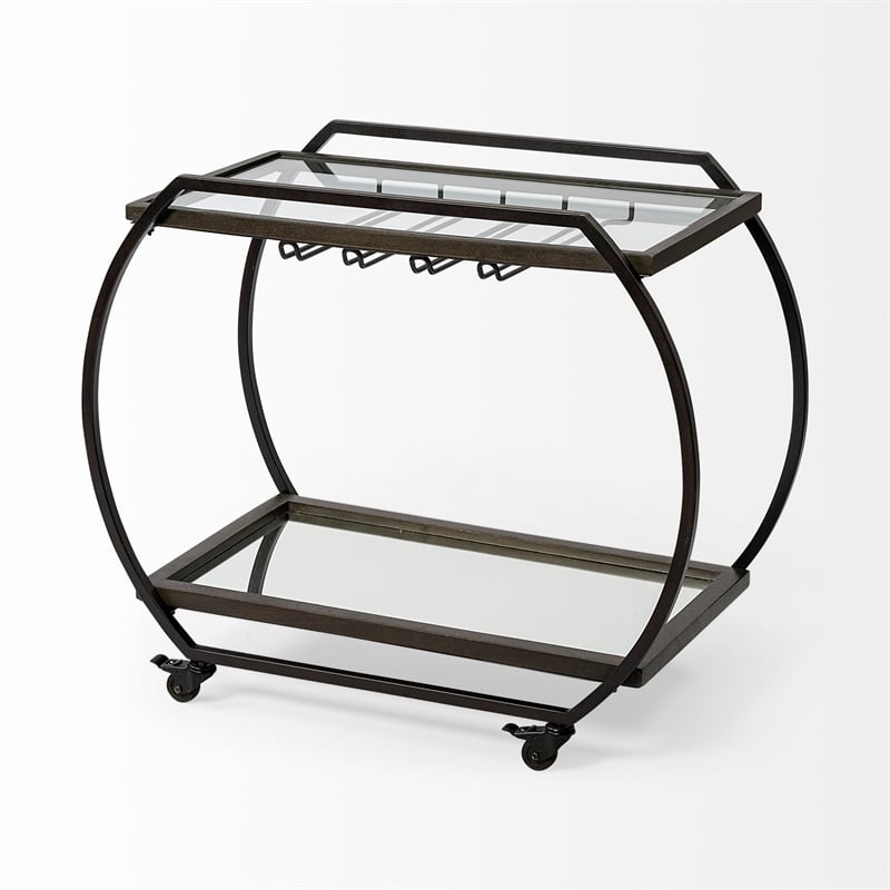 Mercana Chriselle Black Metal And Glass Two Tier Bar Cart