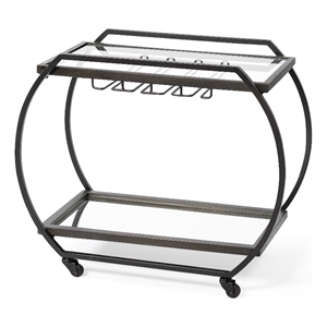 Mercana Chriselle Black Metal And Glass Two Tier Bar Cart