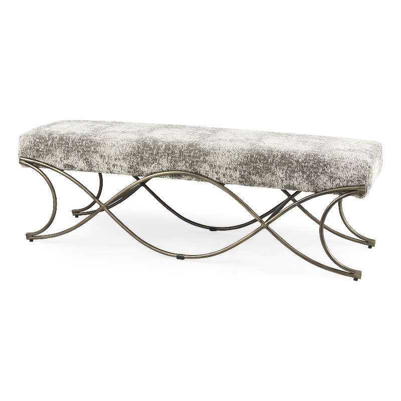 Mercana Ayla Light And Dark Gray Fabric Seat W/ Antique Gold Metal Frame Bench