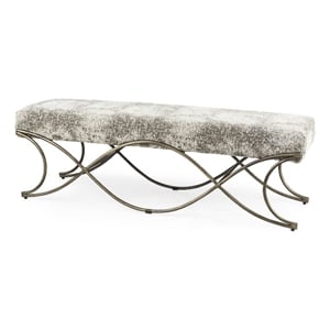Mercana Ayla Light And Dark Gray Fabric Seat W/ Antique Gold Metal Frame Bench