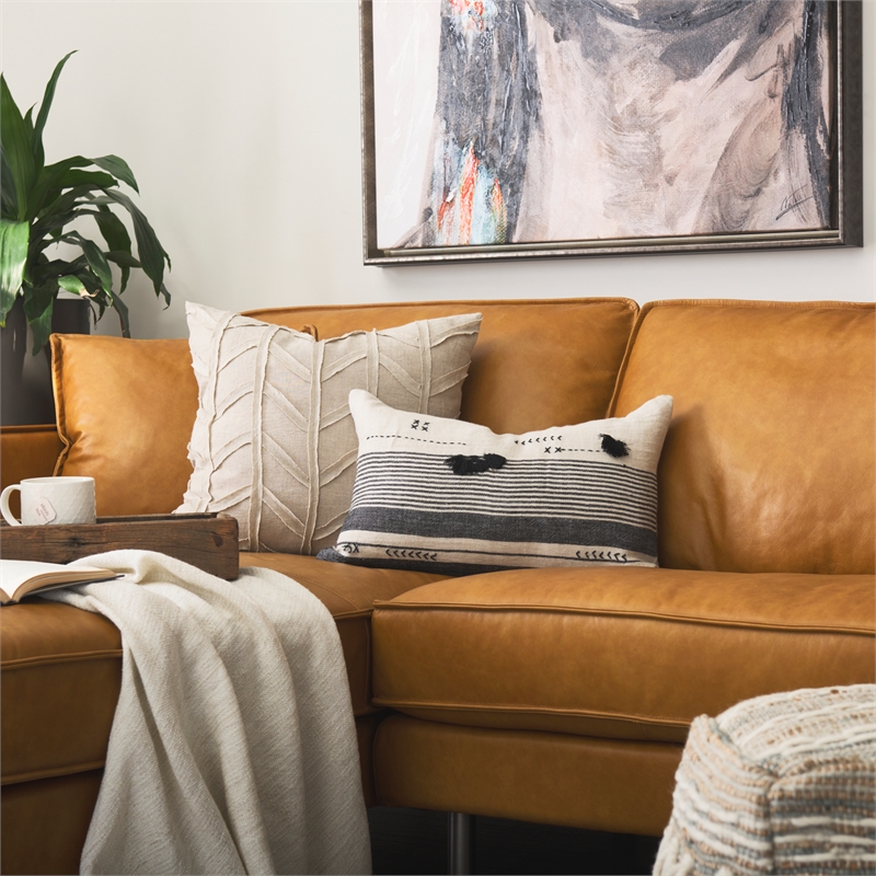 Mercana Thalia Fabric Striped And Fringed Decorative Pillow Cover Black/Beige