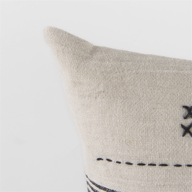 Mercana Thalia Fabric Striped And Fringed Decorative Pillow Cover Black/Beige