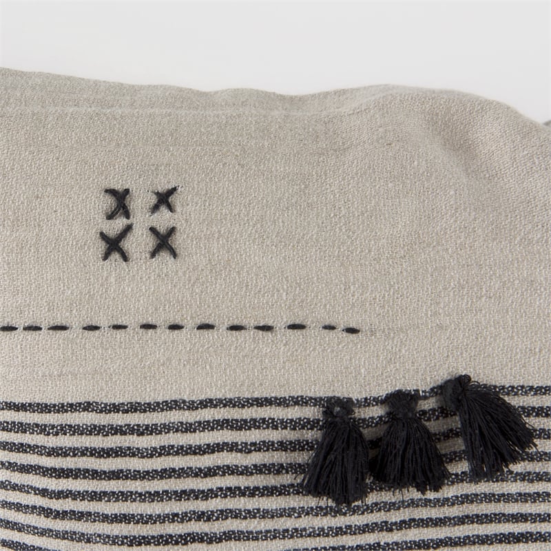 Mercana Thalia Fabric Striped And Fringed Decorative Pillow Cover Black/Beige