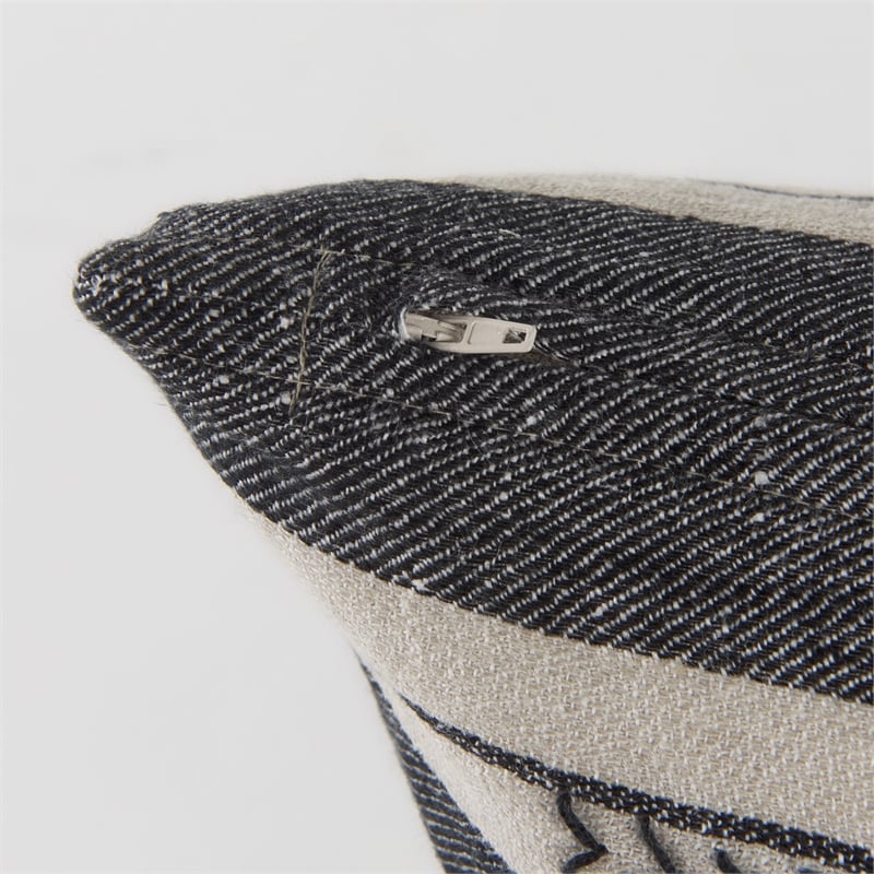 Mercana Thalia Fabric Striped And Fringed Decorative Pillow Cover Black/Beige