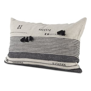 Mercana Thalia Fabric Striped And Fringed Decorative Pillow Cover Black/Beige