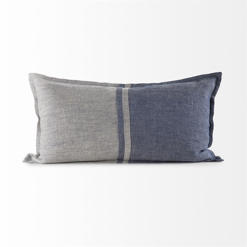Mercana Aubrielle Gray And Blue Fabric Color Blocked Decorative Pillow Cover