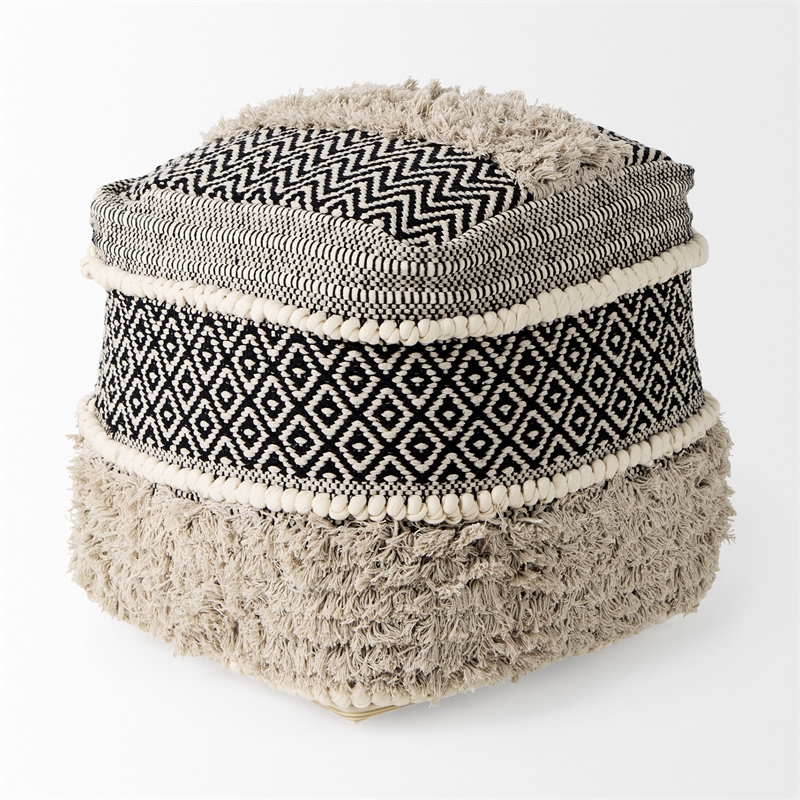 Mercana Darika 16.0L X 16.0W X 16.0H Black/White/Gray Cotton Pouf
