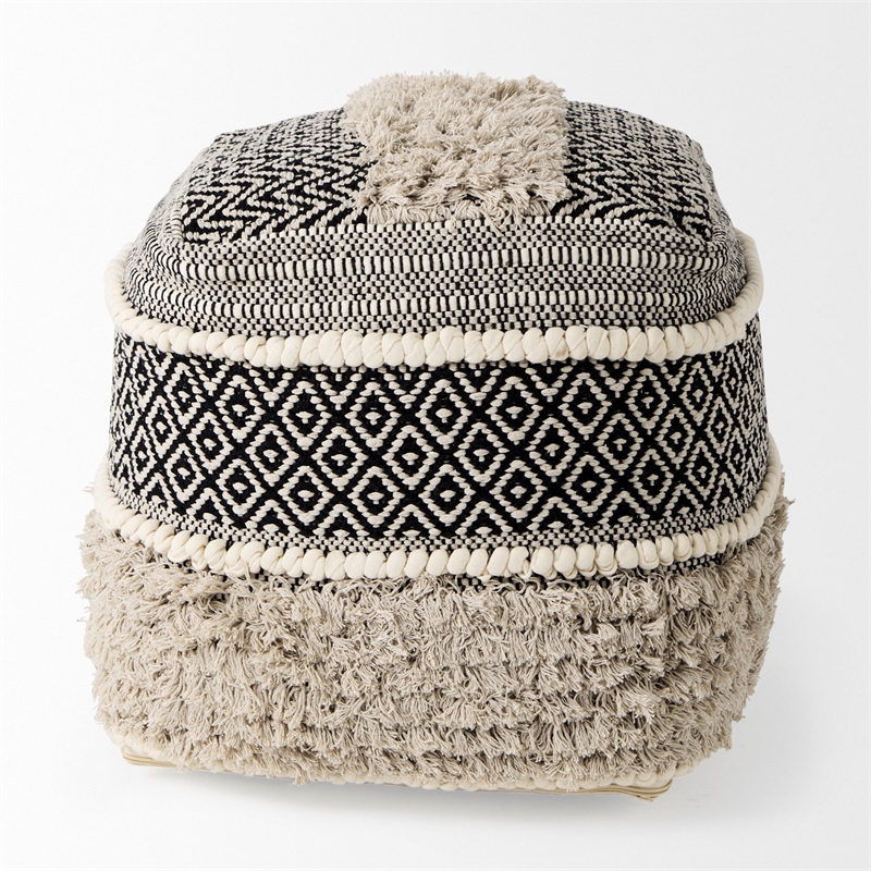 Mercana Darika 16.0L X 16.0W X 16.0H Black/White/Gray Cotton Pouf