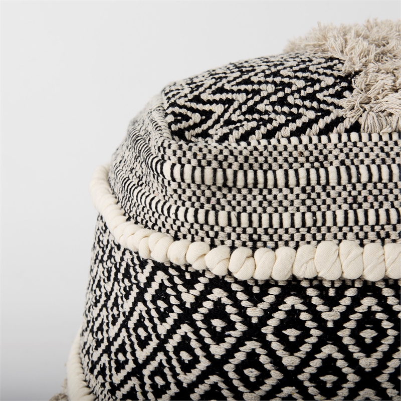 Mercana Darika 16.0L X 16.0W X 16.0H Black/White/Gray Cotton Pouf