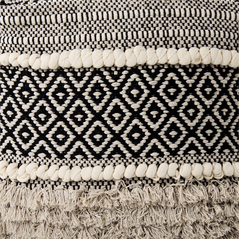 Mercana Darika 16.0L X 16.0W X 16.0H Black/White/Gray Cotton Pouf