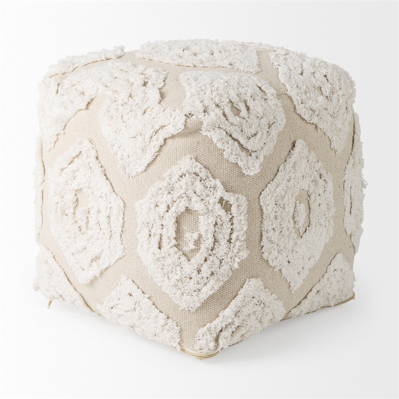 Mercana Ekanta 16.0L X 16.0W X 16.0H Cream/Beige Patterned Cotton Pouf