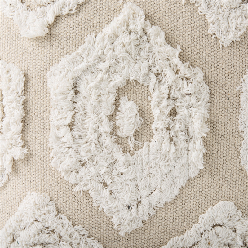 Mercana Ekanta 16.0L X 16.0W X 16.0H Cream/Beige Patterned Cotton Pouf