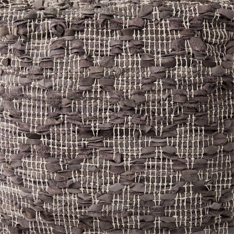 Mercana Falguni 16.0L X 16.0W X 16.0H Gray Leather And Cotton Patterned Pouf