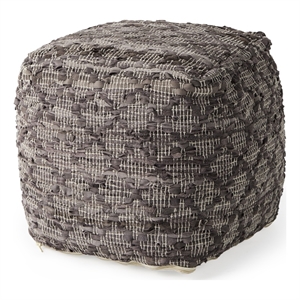 Mercana Falguni 16.0L X 16.0W X 16.0H Gray Leather And Cotton Patterned Pouf