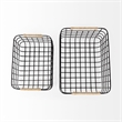 Mercana Marius Matte Black Metal W/ Rope Trim Rectangular Baskets in Set Of 2