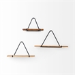 Mercana Khufu Brown Wood W/ Black Metal Triangular Hanging Shelves in Set Of 3