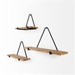 Mercana Khufu Brown Wood W/ Black Metal Triangular Hanging Shelves in Set Of 3