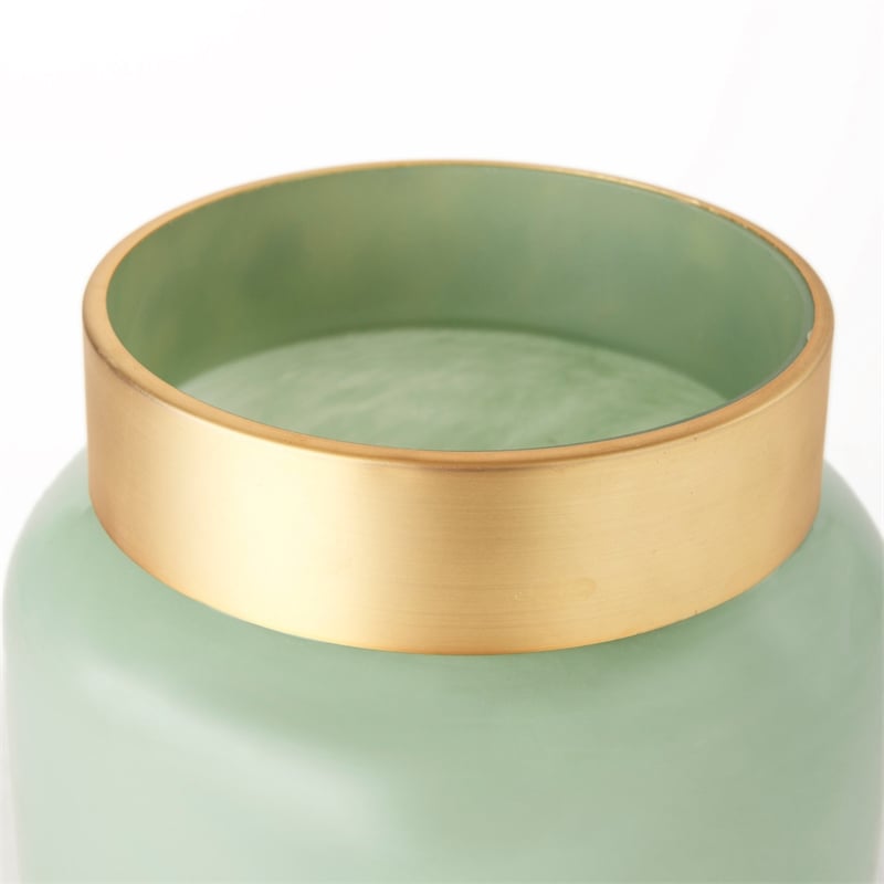 Mercana Minty 9.9L X 9.9W X 9.6H Green Glass Vase W/Matte Gold Metal Neck Cuff