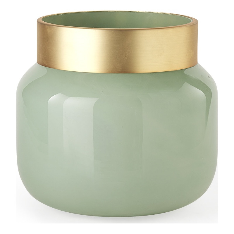 Mercana Minty 9.9L X 9.9W X 9.6H Green Glass Vase W/Matte Gold Metal Neck Cuff