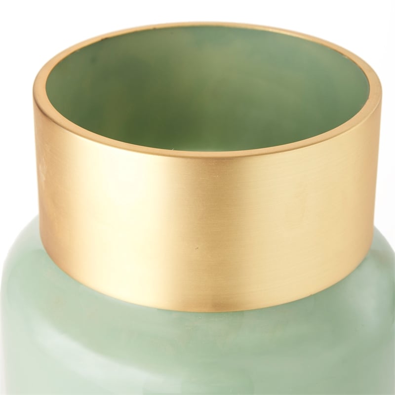 Mercana Minty Medium Green Glass Vase W/Matte Gold Metal Neck Cuff