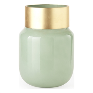 Mercana Minty Medium Green Glass Vase W/Matte Gold Metal Neck Cuff
