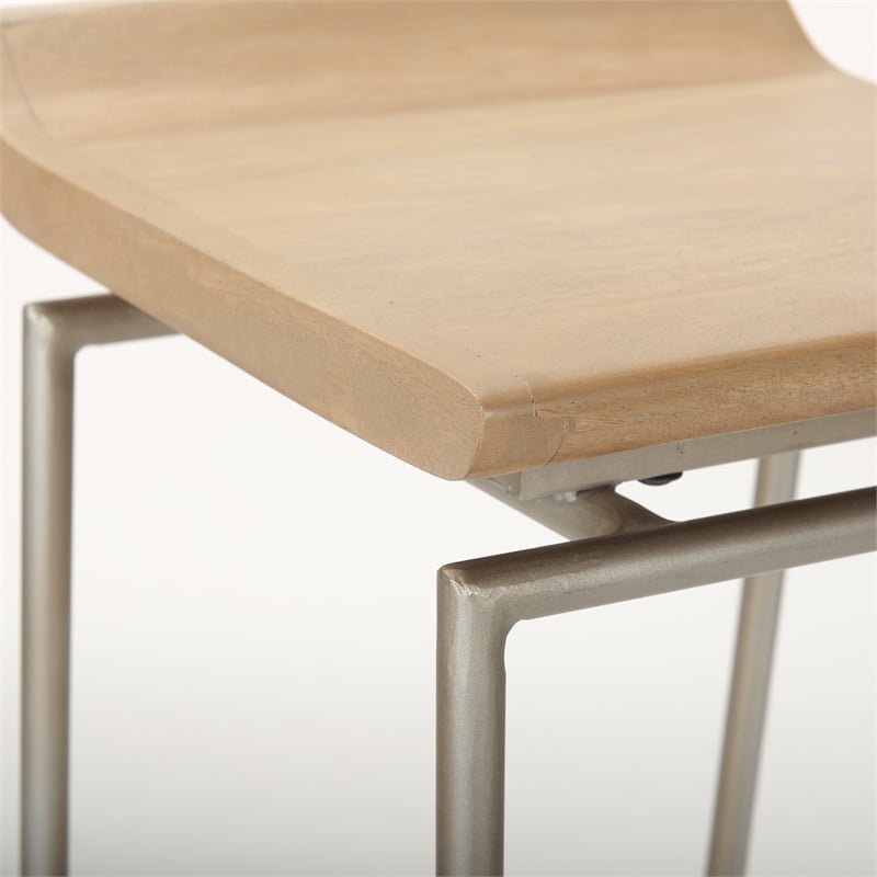 Mercana Givens 14.0L X 15.8W X 31.8H Brown Wood W/Silver Metal Frame Barstool