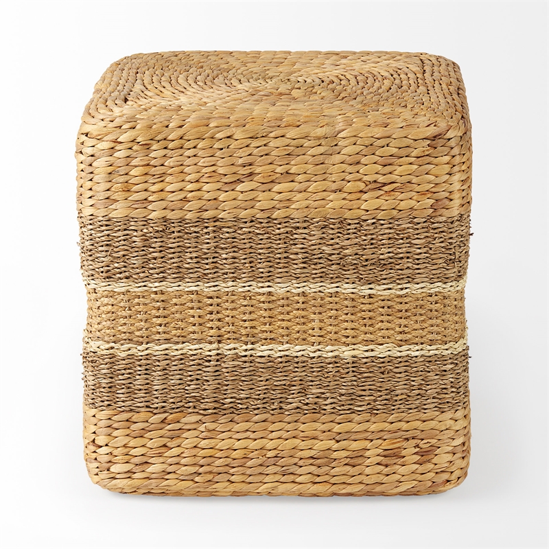 Mercana Maya Light Brown W/Medium Brown Stripes Seagrass Square Pouf