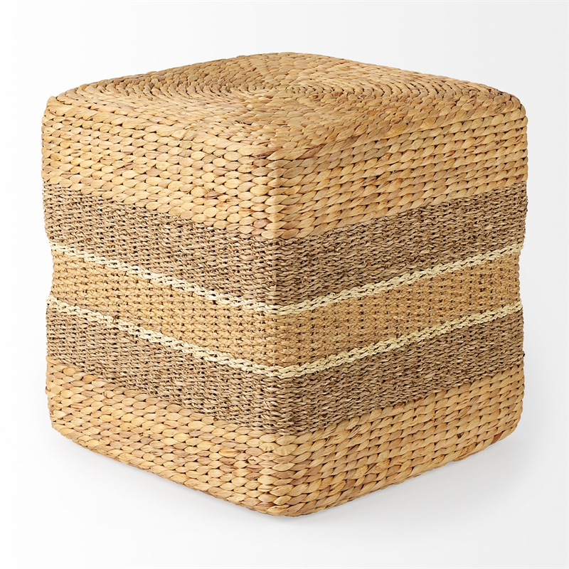 Mercana Maya Light Brown W/Medium Brown Stripes Seagrass Square Pouf