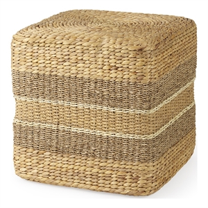 Mercana Maya Light Brown W/Medium Brown Stripes Seagrass Square Pouf