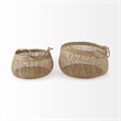 Mercana Nova Light Brown Seagrass Woven Round Basket W/ Long Handle in Set Of 2