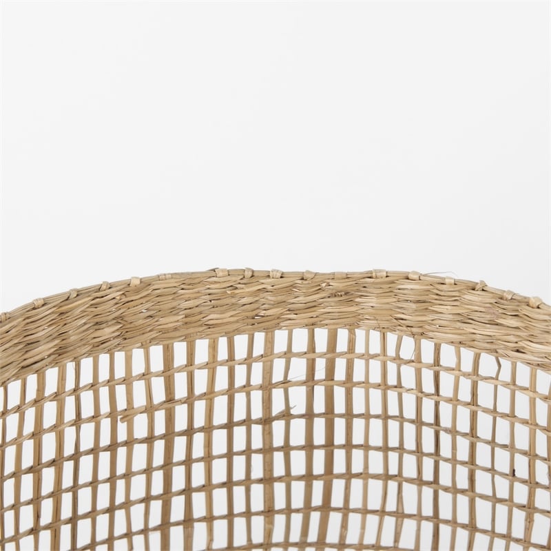Mercana Nova Light Brown Seagrass Woven Round Basket W/ Long Handle in Set Of 2