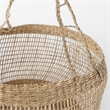 Mercana Nova Light Brown Seagrass Woven Round Basket W/ Long Handle in Set Of 2