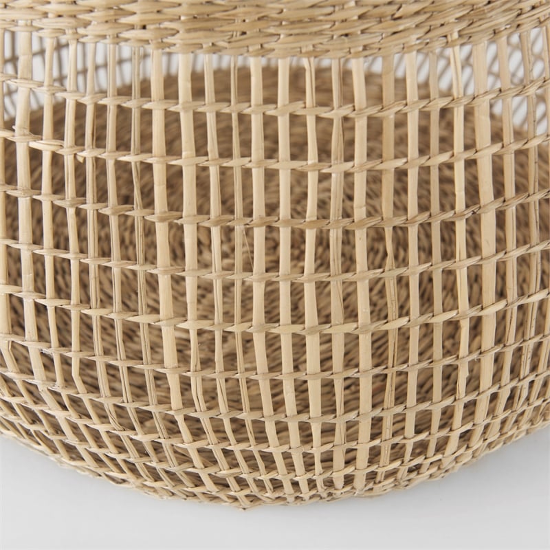 Mercana Nova Light Brown Seagrass Woven Round Basket W/ Long Handle in Set Of 2
