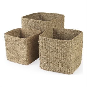 mercana copenhagen medium brown square twisted seagrass square basket (set of 3)