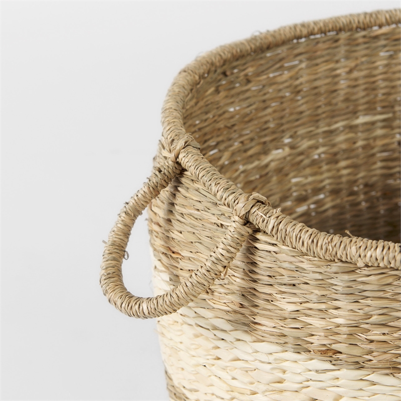 Mercana Bradley Light Brown W/Striped Seagrass Basket W/ Handles in Set Of 2