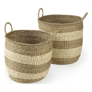 mercana bradley light brown w/striped seagrass basket w/ handles in set of 2