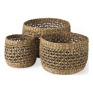 mercana dakota medium brown seagrass round basket in set of 3