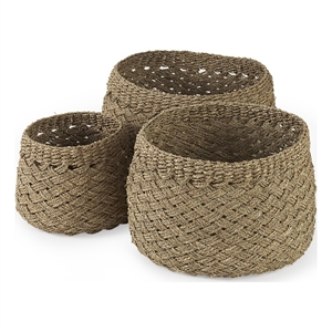 mercana jarek medium brown seagrass basket cross weave round basket in set of 3