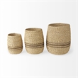 Mercana Sivannah Light And Medium Brown Striped Seagrass Round Basket (Set Of 3)